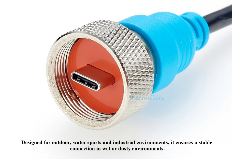 Ruggized IP67 wasserdichtes USB 3.1 C Stecker auf Stecker Verlängerungskabel 10 Gbit/s USB-C 3.1 Gen2 Unterputz-Lade- und Datenkabel – Detail 5