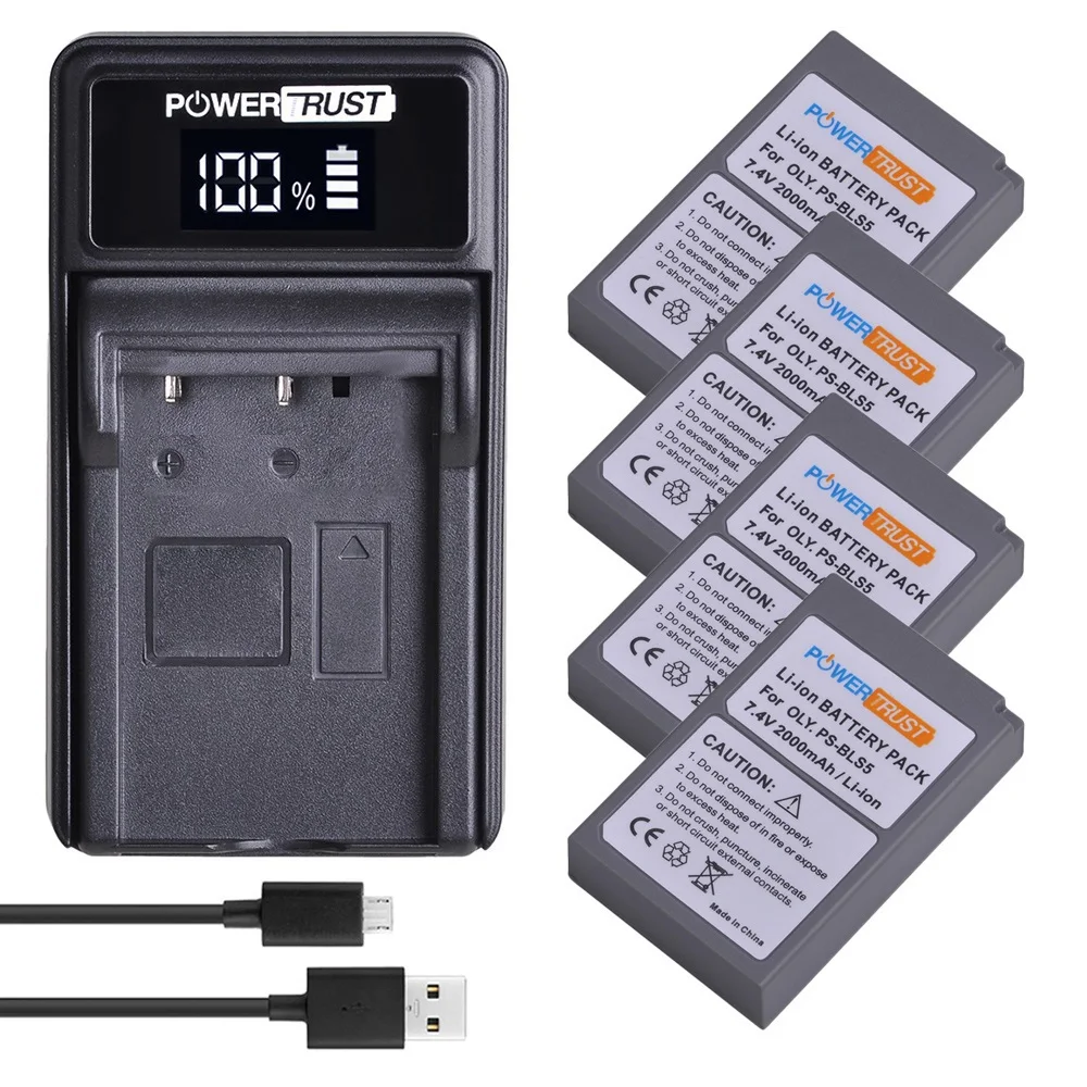 2000Mah Ps-Bls5 Bls-5 Bls5 Bls-50 Bls50 Batteria E Caricabatterie Per Olympus Pen E-Pl2/Pl5/Pl6/Pl7,E-Pm2, Om-D E-M10/M10 Ii, Stylus1