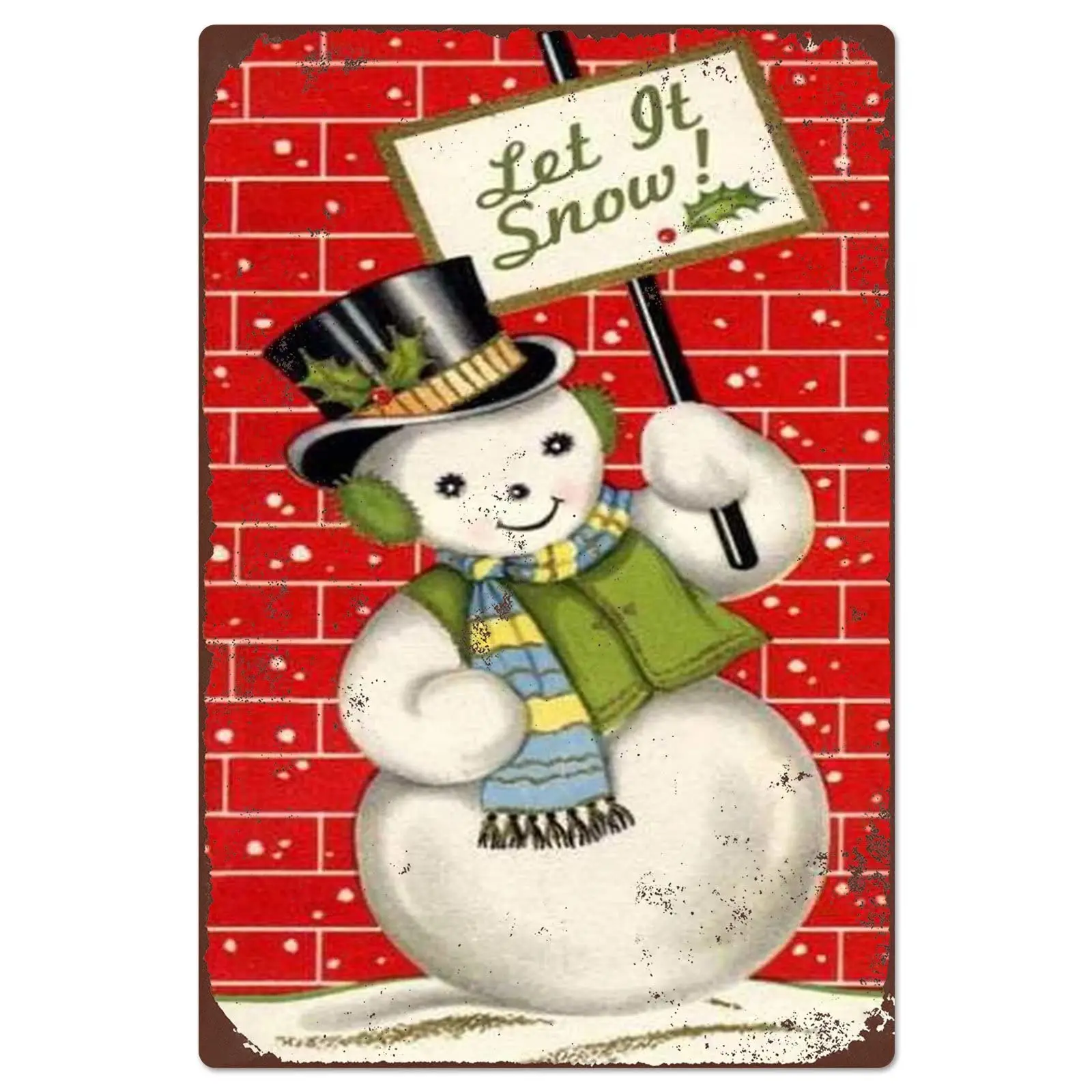 

Vintage metal Board Hanging Snowman Let It Snow Christmas Wall Decor Retro Home Bar Restaurant People Cave Christmas Gift 8x12 I