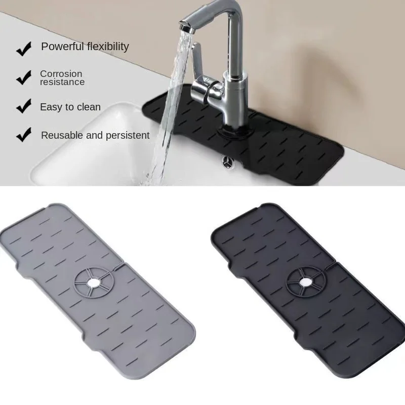 Silicone Drain Mat Faucet Mat Kitchen Sink Silicone Splash Pad Drainage Waterstop Bathroom Countertop Protector Quick Dry Tray