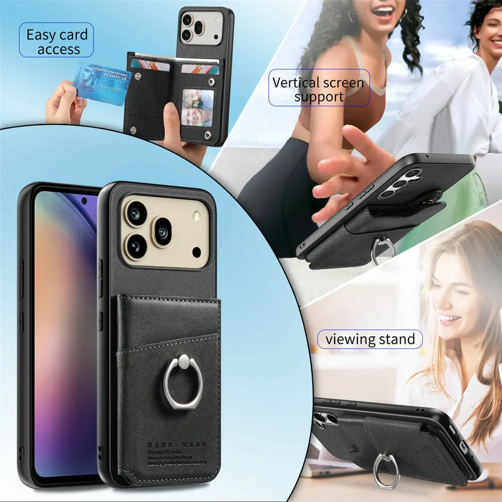 Wallet Double Button Magnet Leather RFID Card Case and Back Cover