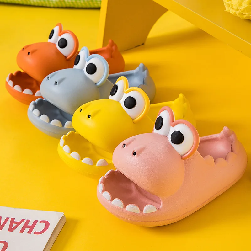 

Summer Covered Toes Cute Cartoon Dinosaur Kids Fashion 2022 Baby Girls and Boys Unique Children Flat Beach Shoes Solid Yellow