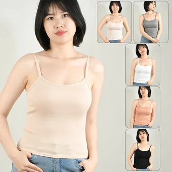 Sexy Summer Sleeveless T-Shirt Spaghetti Strap Cropped Tank Top with Built-in Bra Fashion Solid Color Sporty Shirts 1