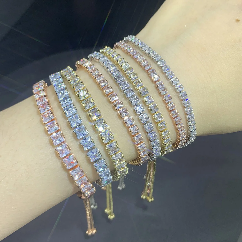 Zircon Tennis Bracelet Adjustable Various Size Tennis Bracelet For Women Geometric Clear Zircon Wedding Party Jewellry Items DZH007