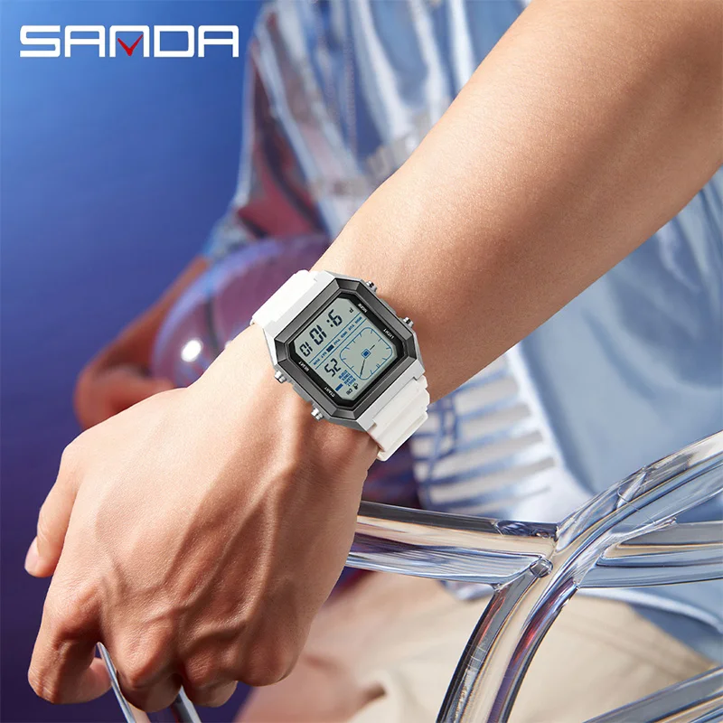 SANDA 6307 Waterproof Square Analog-Digital Watch with Night Light and Countdown Timer