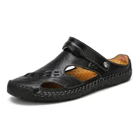 Baotou-Sandales en cuir véritable pour hommes, pantoufles d'été pour hommes, confortables, tendance, à enfiler, sandales de trekking décontractées en plein air 2