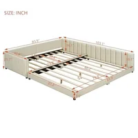 Dual Function Mother & Child Upholstered Platform Bed Set with Safety Guardrails Elegant PU Leather Design Queen Size & Twin XL 2