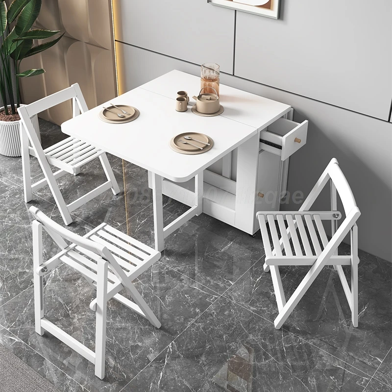 Folding Dining Table Table Multifunctional Space Saving Tables With Storage Racks Extension Dinner With 0/2/4/6 Chairs