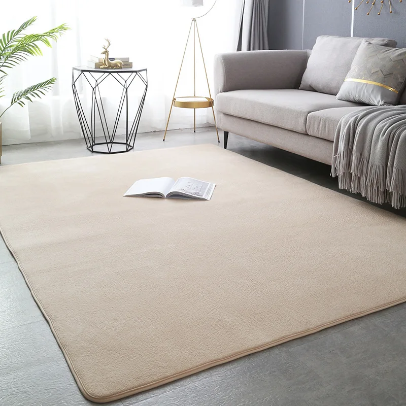 Japanese coral velvet living room rug Solid color bedroom rug bed Modern simple short hair