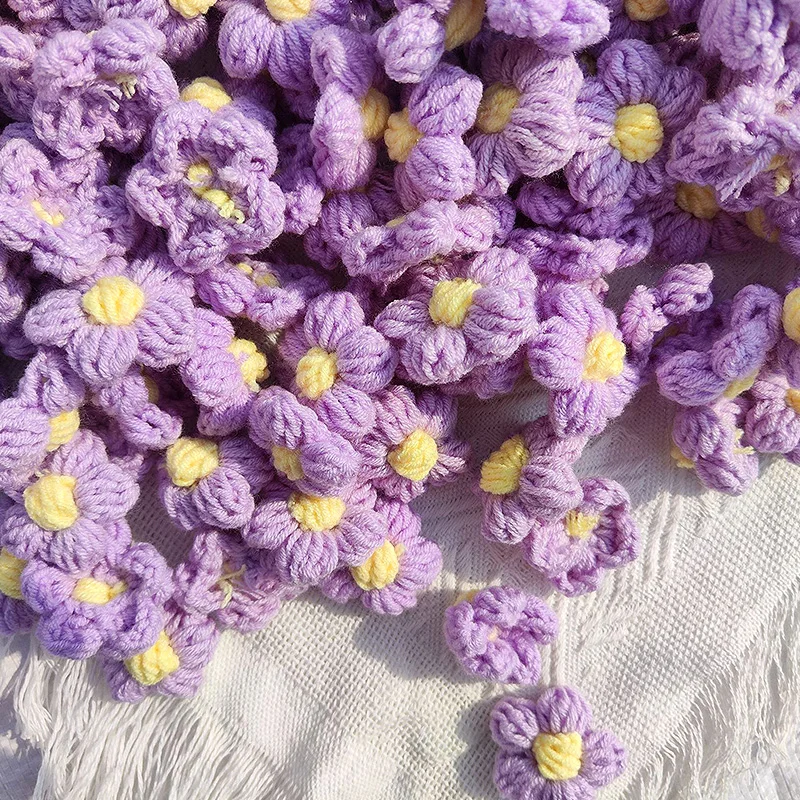 10Pcs Hand-knitted Flower Head Crochet Flower Applique Handmade Woolen Clothing Material Ornaments Jewelry Accessories