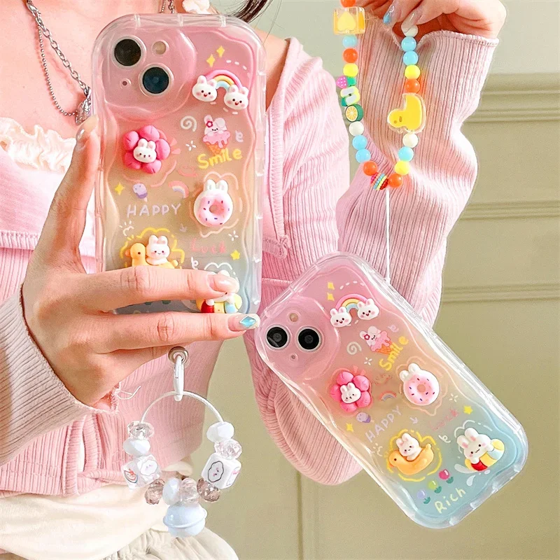 Elegant Gradient 3D Rabbit Chain Phone Case Cover