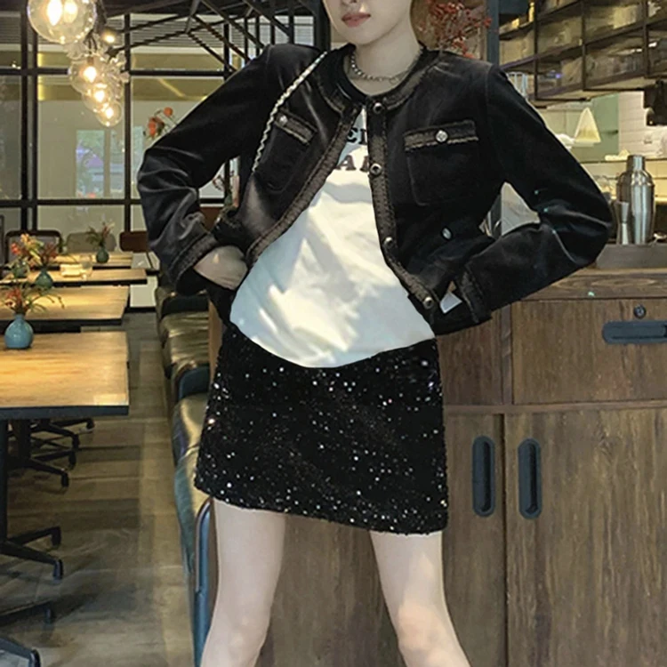Pregnant Women's Short Skirt Spring and Autumn New Black Slimming Blingbling Bead Mini Skirt Fashion Maternity Sequin Slim
