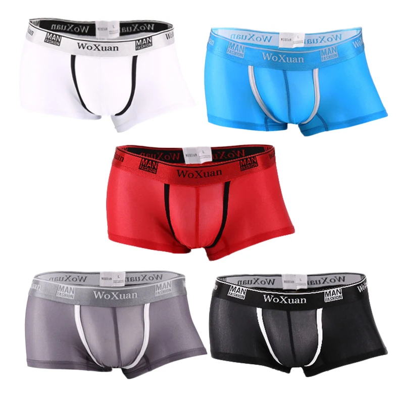 5PCS Men Sexy Boxers Ice Silk Seamless Pouch Sleepwear Breathable Underwear Low Waist  Boxershorts Comfortable Bulge Underpants