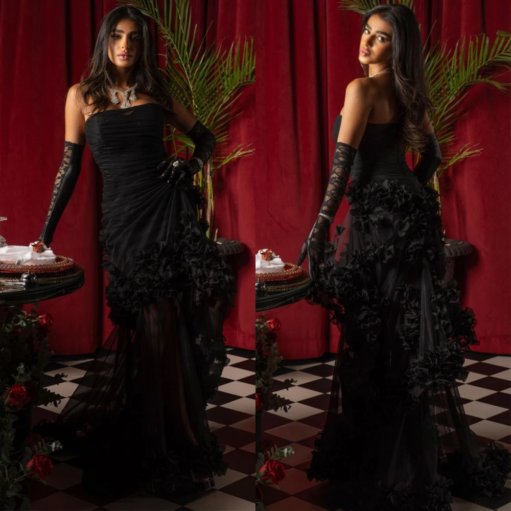 

Fashion Sexy Strapless Sheath Prom Dresses Floor Length Off the Shoulder Long Sleeve Ruched Formal Evening Gowns فساتين سهره