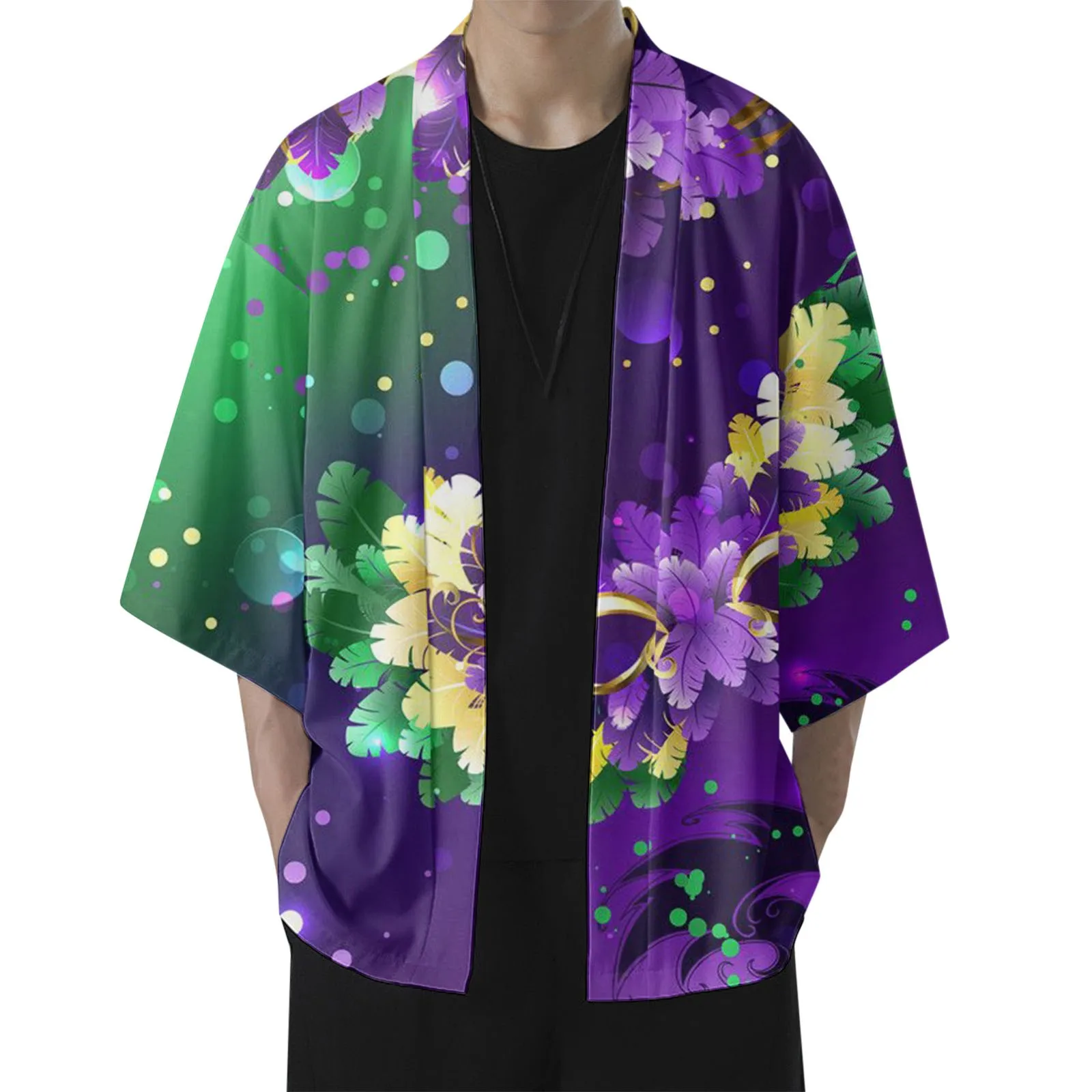 

Мужской весенне-летний крутой кардиган с полудлинным рукавом с принтом без воротника, античная рубашка, Мужская пляжная одежда