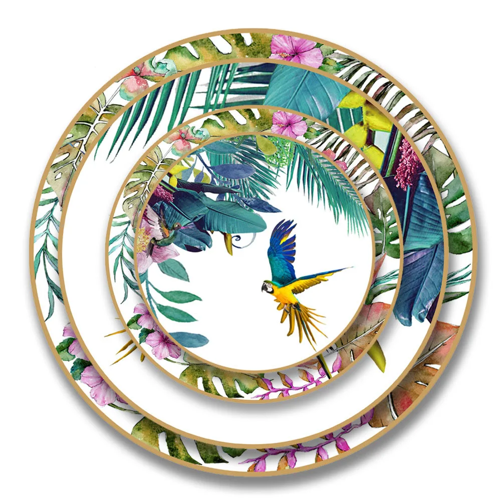 

Pastoral Parrot Bone China Dinnerware Set Animal Pattern Western Food Plate European Household Tableware Coffee Cup
