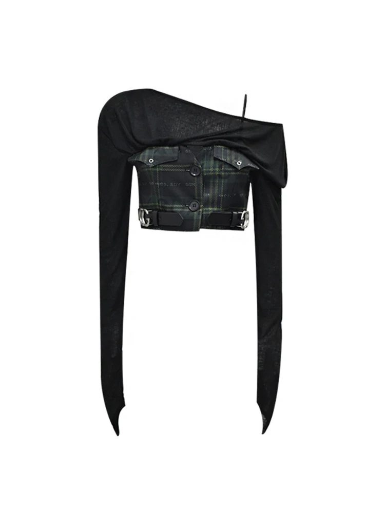 

Spring Women Fashion Gothic Y2k Crop Top Gyaru Fake Two Pieces Patchwork Long Sleeve T Shirt Clothes Design Streetwear Aesthetic