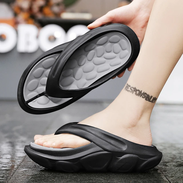 Yeni kalın platformu erkekler Flip-flop masaj şık yaz ayakkabı erkek terlik  yumuşak kaymaz moda açık gençlik spor terlik - AliExpress