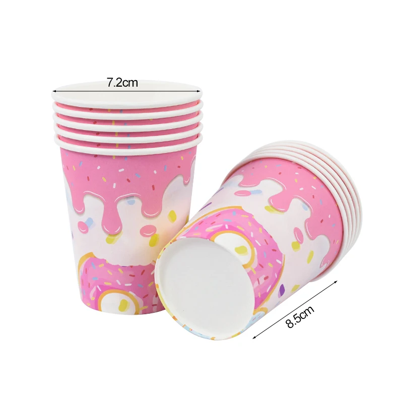 Donut Party Einweg geschirr Set Papp teller Tasse Tischdecke Kinder Mädchen 1. Geburtstags feier Dekoration liefert Baby party – Detail 7