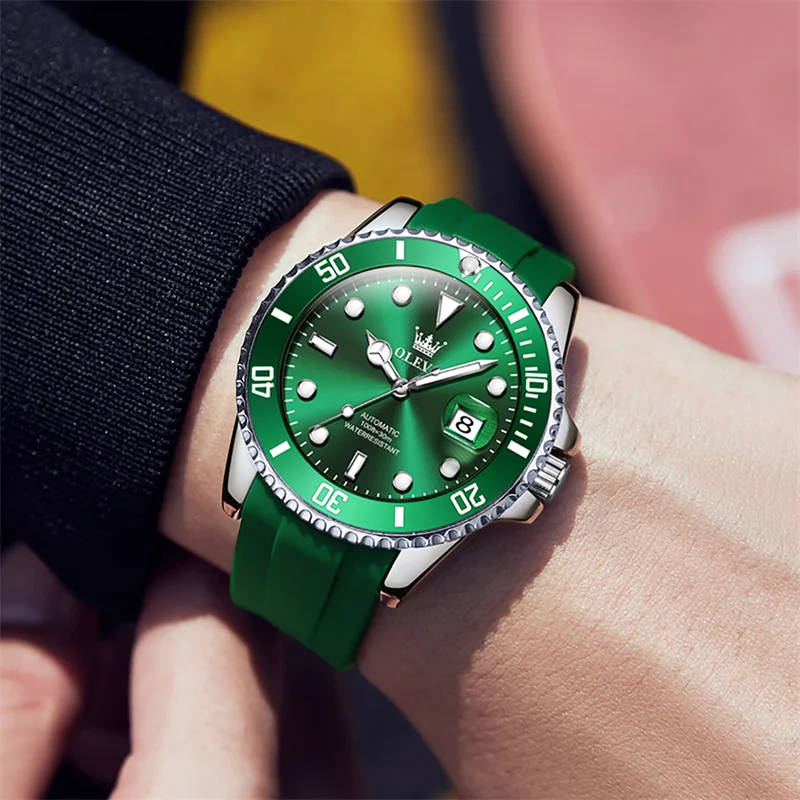 OLEVS Classic Style Green Dial Automatic Mechanical Watch Men Top Brand Luxury Men's Watch Waterproof Date Reloj Hombre