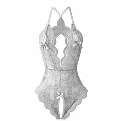2024 Lace Crotchless Lingerie Set - Sexy Deep V Bra with Backless Design - S hip 65 - 78cm (9 - White)