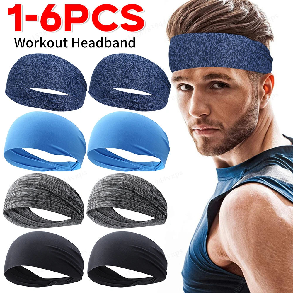 6-1PC Elastic Sports Head Band Sweat Absorption Hair Band Quick Dry Workout Sweat Anti-slip Breathable Sweatbands for Yoga
