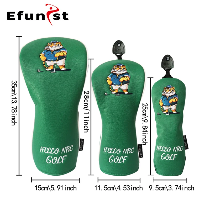 Description Picture 3 of itemGolf Wood Head Cover PU Leather Waterproof Anti-Scratch For Driver Fairway Hybrid Golf Headcovers Tiger Green Golf Accessories