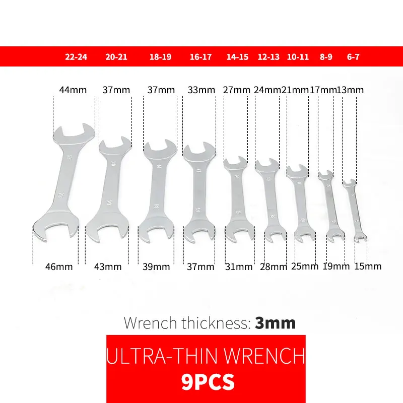 얇은 오픈 엔드 렌치 세트 3mm 초박형 플랫 렌치 도구 배관 튜브 가스 노즐 포크 스패너 용 다기능 초박형