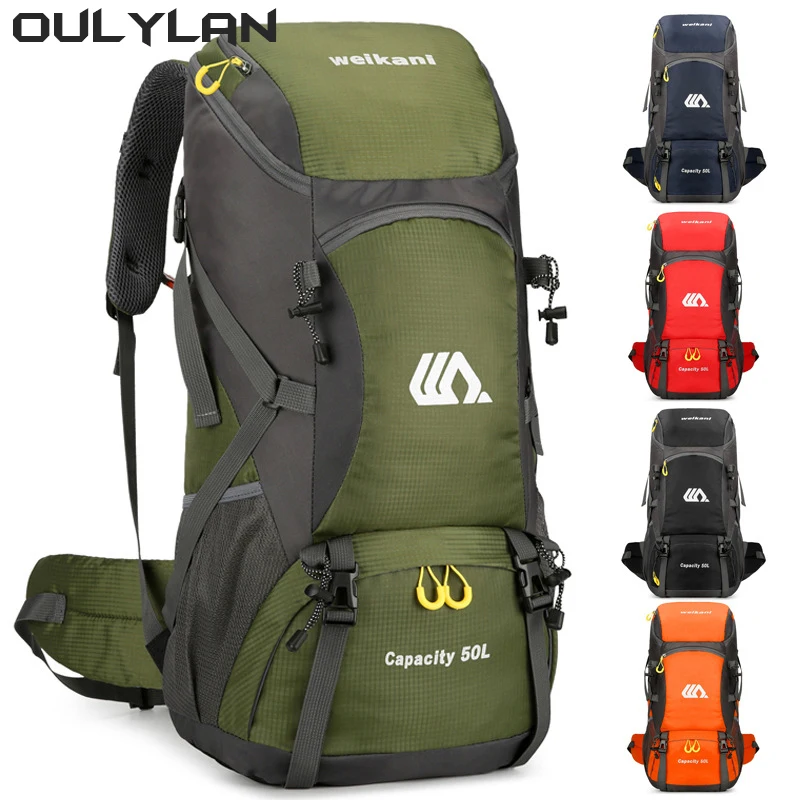 남성용 캠핑 배낭 트레킹 가방, 대용량 배낭, 여행 야외 스포츠 가방, 캠핑 장비, 50L 방수 하이킹 