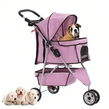 New Pink Pet Stroller Cat Dog Cage 3 Wheels Stroller Travel Folding Carrier 1