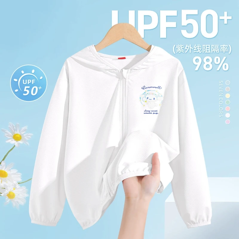 

Sanrio Children Summer Sun Protection Clothing Kawaii Cinnamoroll My Melody Kuromi Cartoon Printing Uv Protection Sport Coat