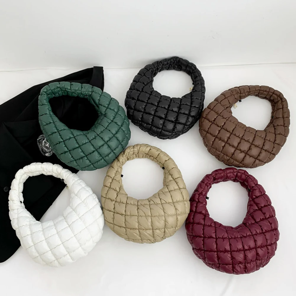 Quilted Padded Hobo Bag for Women Pleated Shoulder Bag Bubbles Cloud Bag Nylon Down Top Handle Bag Small Tote Handbag Purse 2023
