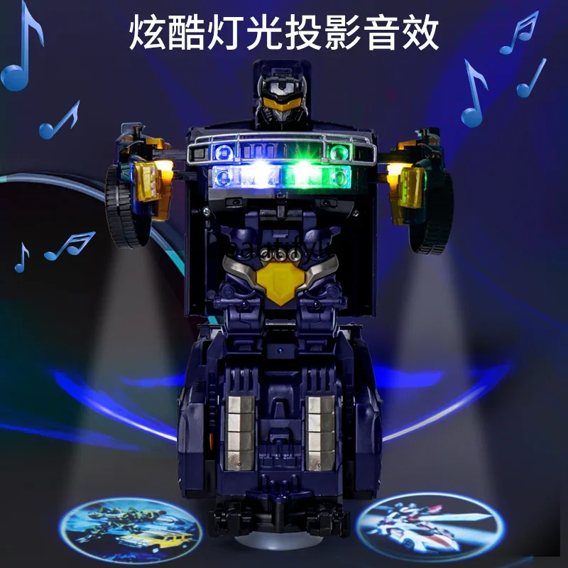 Electric deformation rotating universal police car boy car toy 1-2-3 year old baby toy