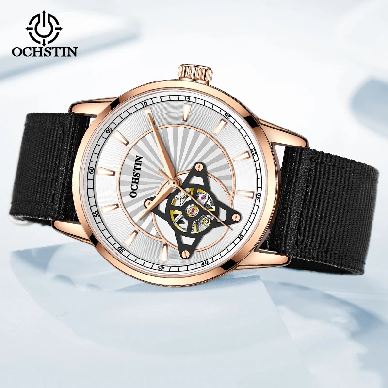 ochstin new 2024 creative creative nylon series simple fashion watches skeleton mechanical movement men's mechanical watches
