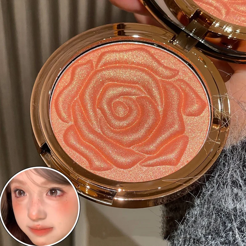 Rosenfarbene Rouge-Highlighter-Palette mit Perlmuttschimmer, Hochglanz-Rouge in Kartoffelrosa_voghion.com
