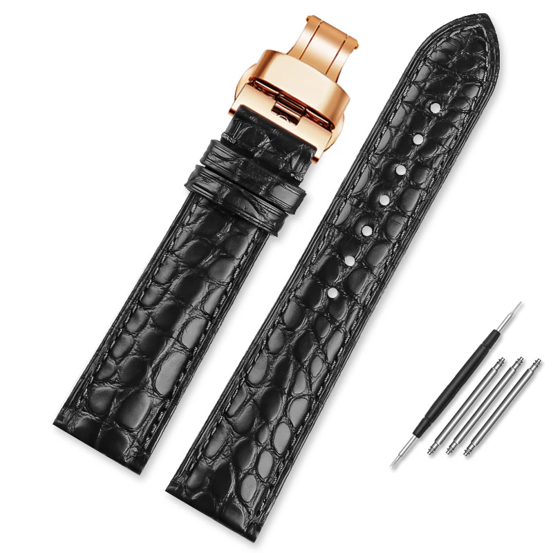 Cinturino orologio vera pelle di coccodrillo semi imbottito nero 16mm p332