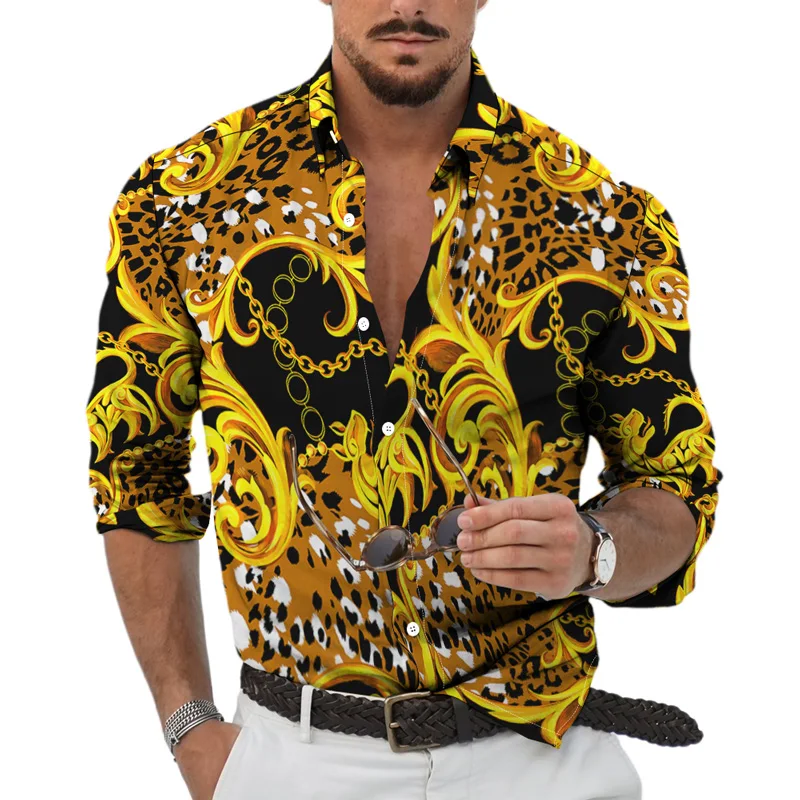 Spring Autumn 3D Print Shirt Retro Pattern Top Fashion Party Wear Cardigan Single Breasted Casual Daily Men's Lapel Long Sleeve
