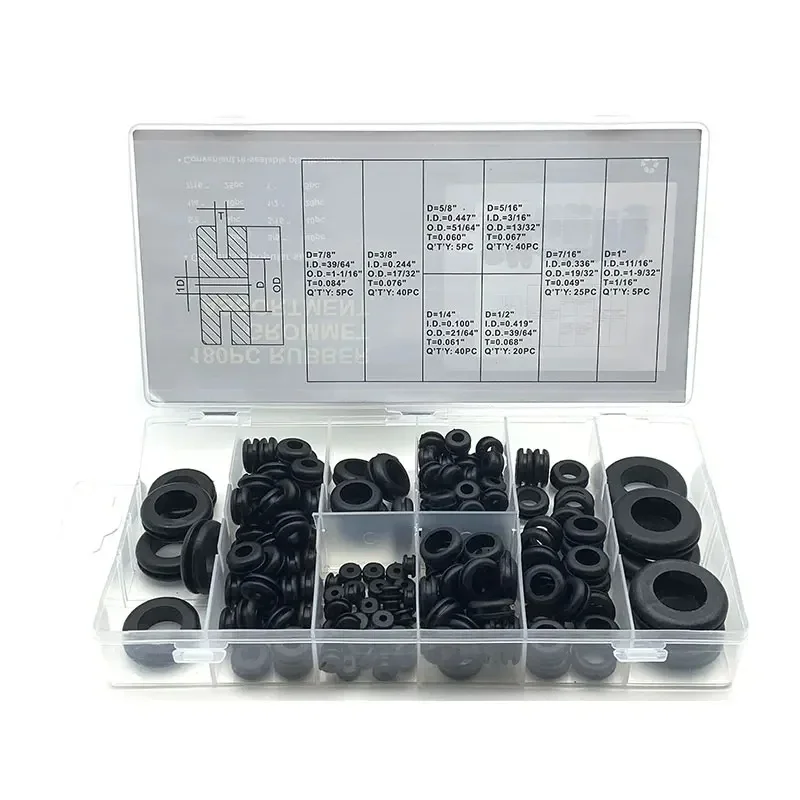 180pcs/Sets Waterproof Protect Wire Tool 8 Sizes Sealing Rubber Cables Grommet Kit Electrical Plugs Conductor Gasket Ring