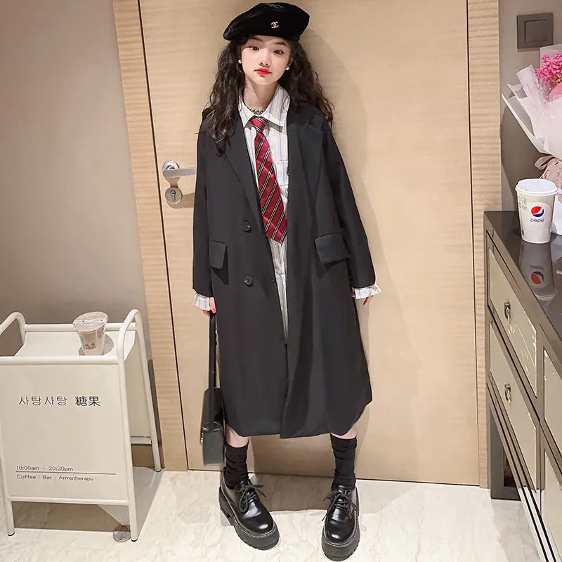 

Girls Blazers Trench Coat Autumn Fashion Long Preppy Style Casual Outerwear for Kids 12 14 16Years Teen School Children Clothes