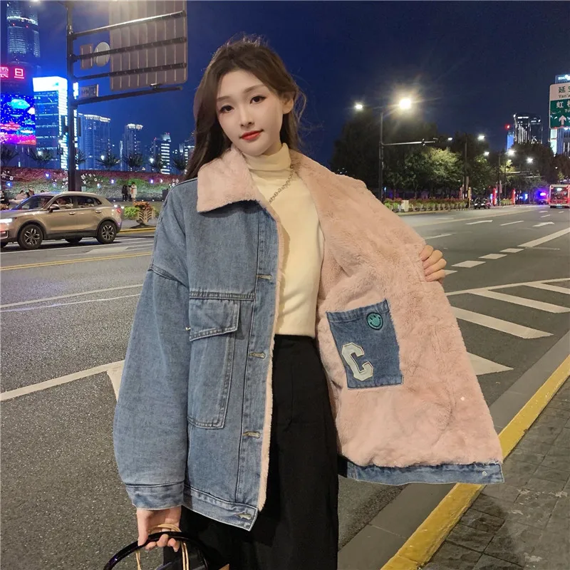 

Thickened Denim Cotton Jacket Brushed Women'S Autumn And Winter 2022 New Beautiful Warm Cotton Jacket Big Velvet