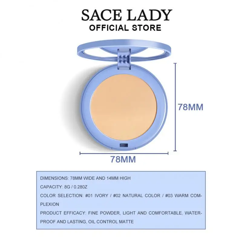 Pressed Powder SACE LADY Face Setting Powder Full Coverage Cushion Pressed Powder Long Lasting Waterproof Concealer Makeup Cosmetics Make Up pressed powder foundation,setting powder,concealer powder,face powder,compact powder