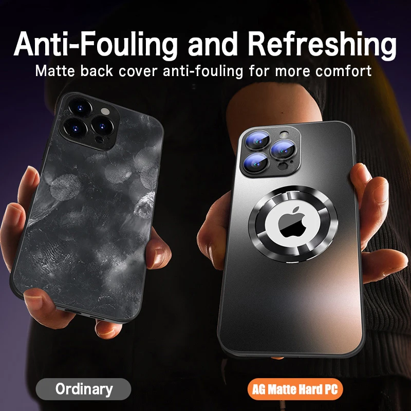 Matte Magnetic Tempered Glass Shockproof Phone Case with Wireless Charging Compatibility
