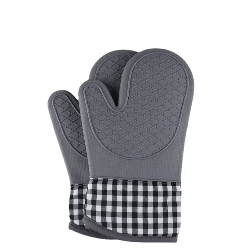 1pcs Kitchen Silicone Anti Scald Gloves Thickened Extended and Cotton Baked Household Microwave Oven Insulation Gloves