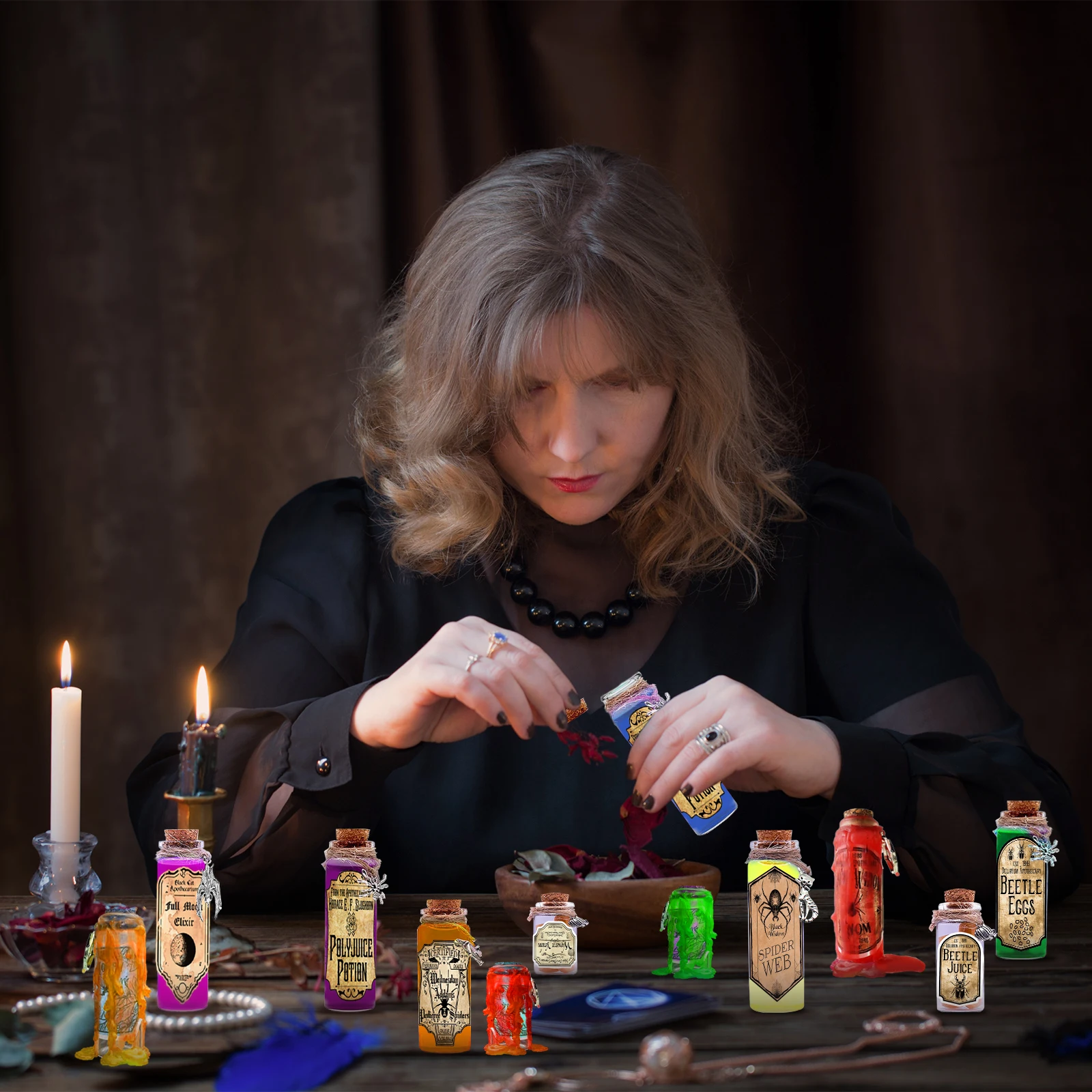174 Pcs Halloween Potion Bottles with Cork, Halloween Decorations Indoor Witchcraft Supplies Apothecary Bottles with