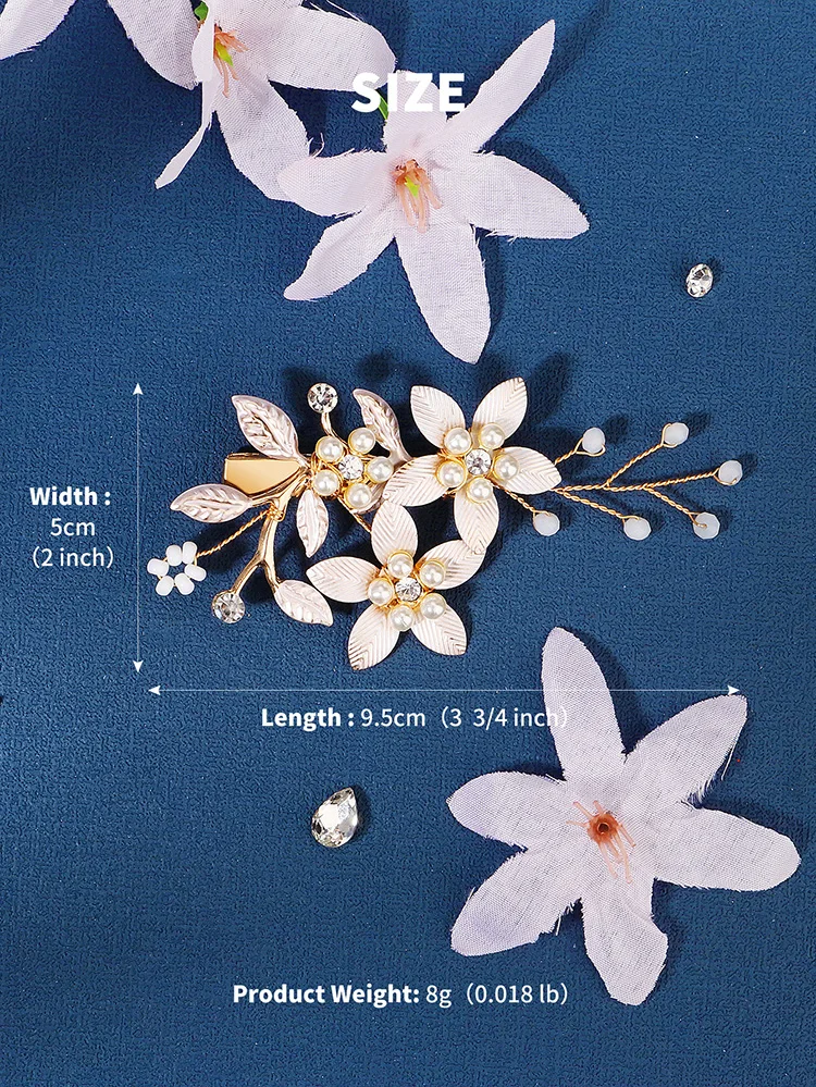 Handgemachte Perle Blume Haars pangen für Frauen Haarnadeln Braut Hochzeit Haarschmuck Kristall Gold Farbe Braut Kopf bedeckung Geschenk – Detail 1