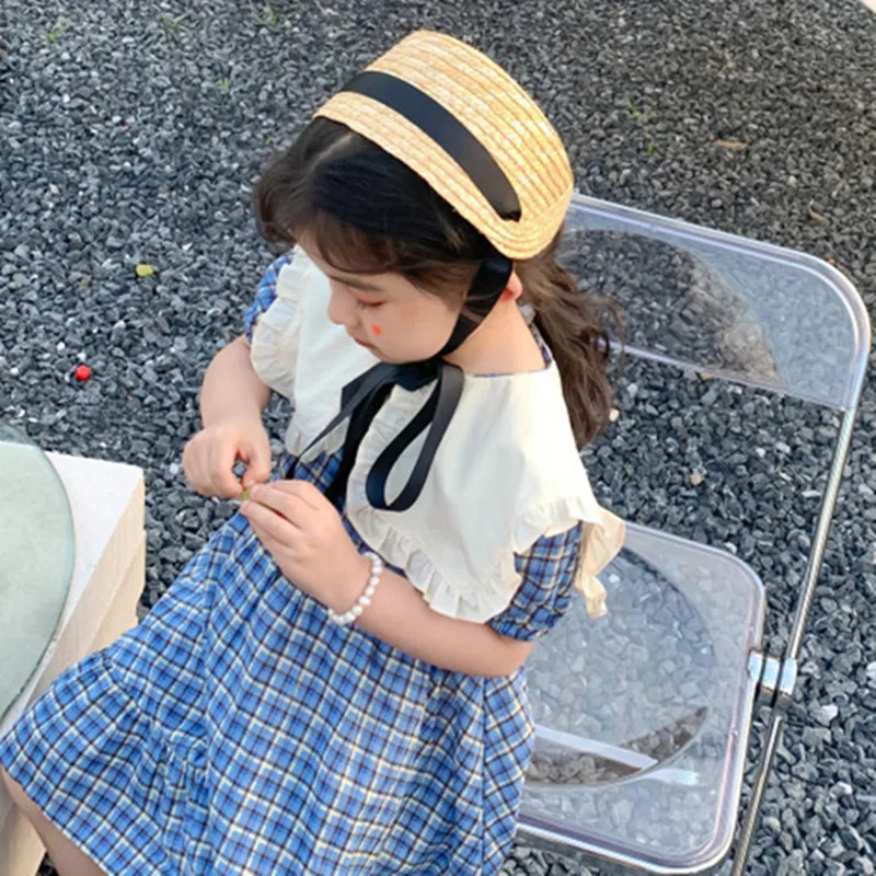 2024 Cute Vintage Children Baby Girls Straw Plaited Hat Lace Up