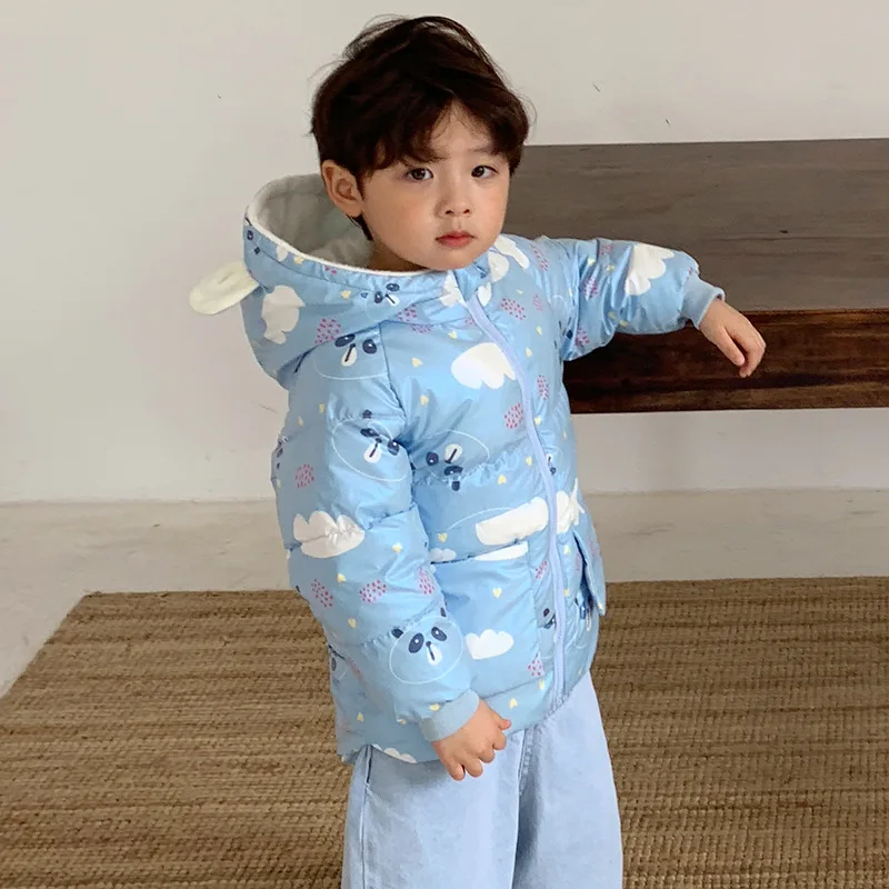 

Children's Down Cotton Padded Clothes Washable Oil Resistant Plush Thickened Boys' Cotton Padded Jacket Girls' Jacket Warm