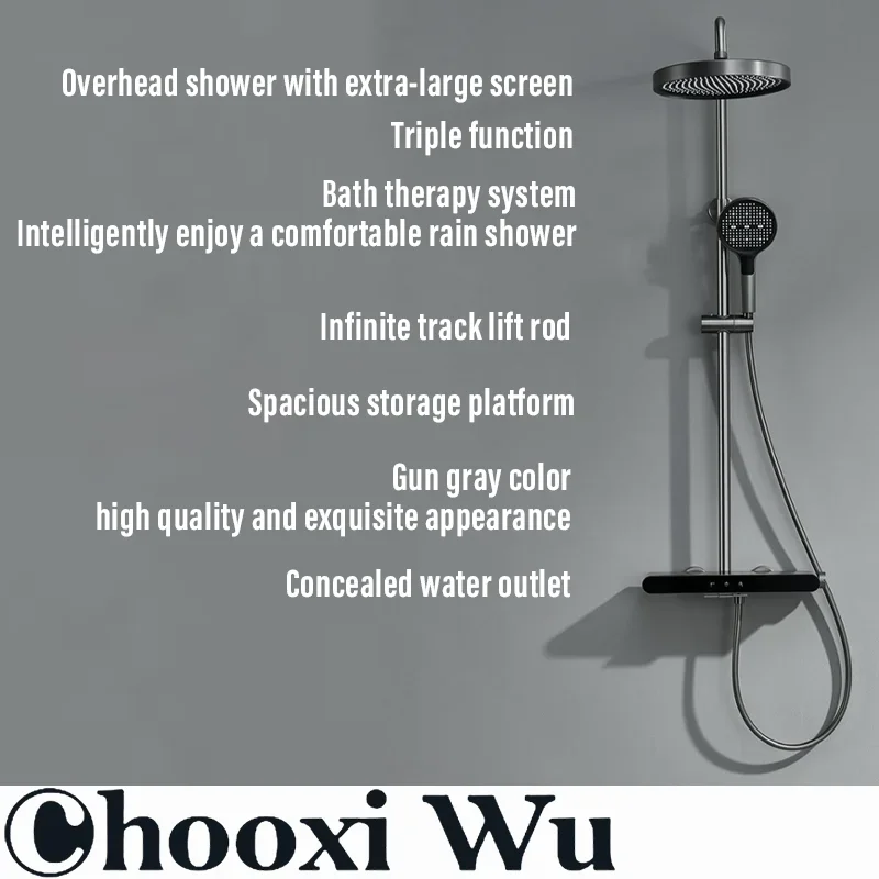 ชุดระบบฝักบัวสีเทาพร้อมฝักบัวเรนชาวเวอร์ดิจิตอล LED ก๊อกน้ำทองเหลือง ฝักบัวแบบเทอร์โมสตัท 3 ทาง พร้อมชุดก๊อกน้ำบิเดต์ 1