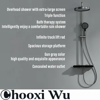 ชุดระบบฝักบัวสีเทาพร้อมฝักบัวเรนชาวเวอร์ดิจิตอล LED ก๊อกน้ำทองเหลือง ฝักบัวแบบเทอร์โมสตัท 3 ทาง พร้อมชุดก๊อกน้ำบิเดต์ 1