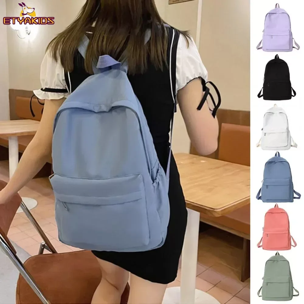 

Women Schoolbag Waterproof Large Capacity School Backpack Smooth Zipper Solid Color for Kids Backpack Girl Casual Daypack Bag